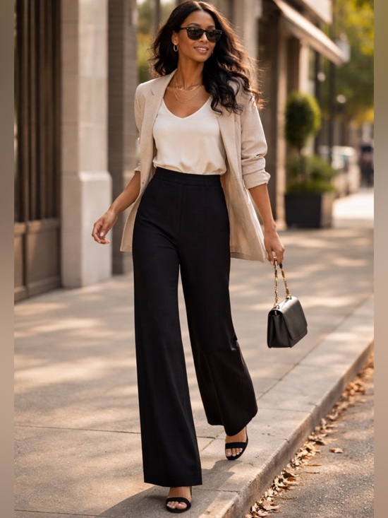 Georges Rech Pants - Georges Rech Black Wide Leg Pants High Waist Minimalist Tailored Career Size 42